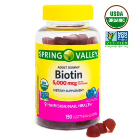 Spring Valley Non GMO Biotin Vegetarian Gummies, Blueberry, 5000 mcg, 150 Count