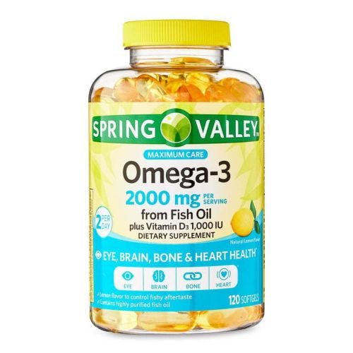 Spring Valley Maximum Care Omega-3 from Fish Oil Eye Brain Bone & Heart Health Dietary Supplement Softgels, 2000 mg, 120 Count Spring Valley Maximum Care Omega-3 from Fish Oil Eye Brain Bone & Heart Health Dietary Supplement Softgels, 2000 mg, 120 Count